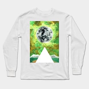 Green and White Moon Pyramid Long Sleeve T-Shirt